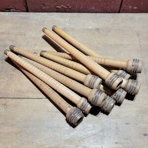 Bundle Lot Of 10 Vintage Wooden Quill Bobbins - Textile Mill - Sewing - Thread